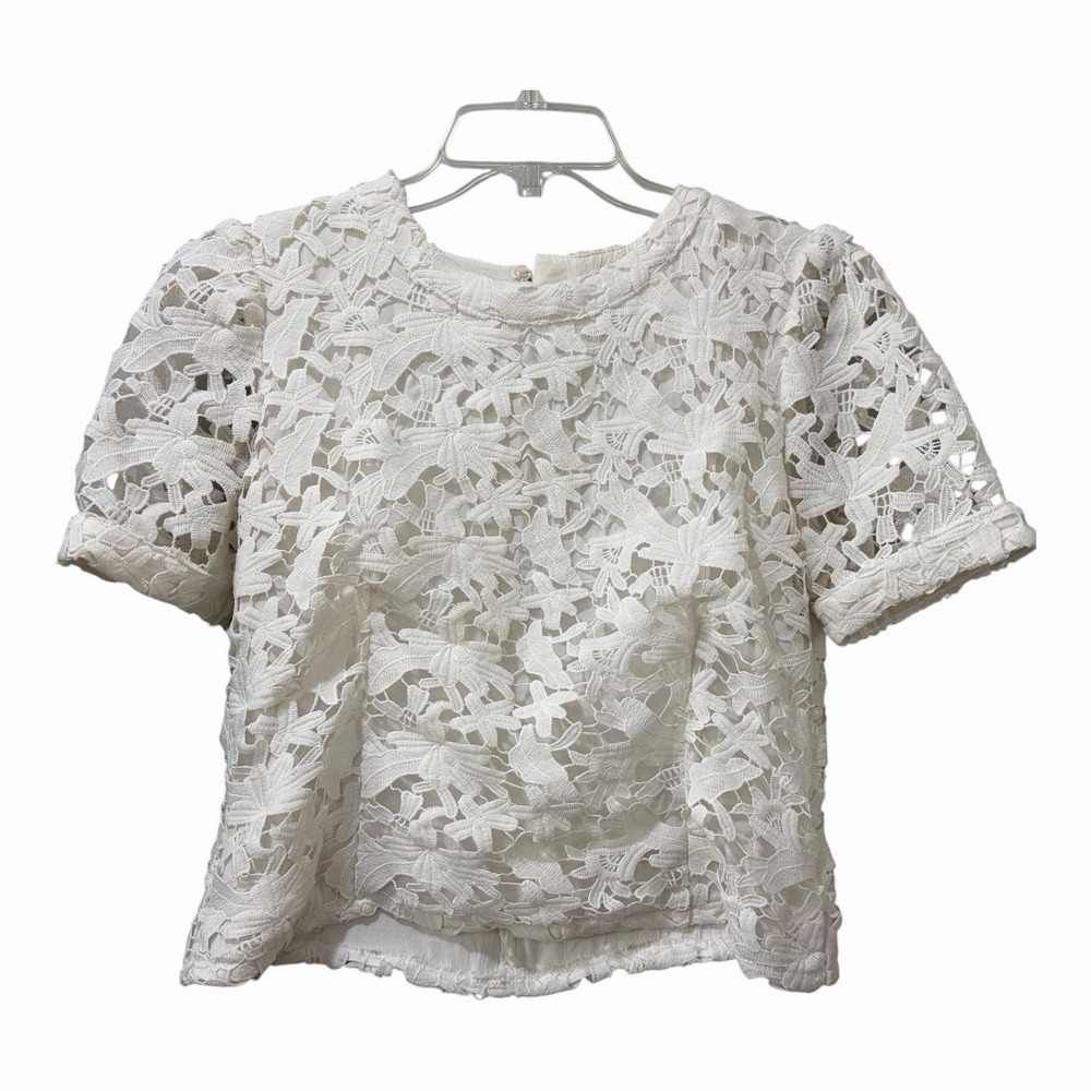Ellison White Lace Overlay Top Lined Pleated Detail Small Cottagecore Coquette